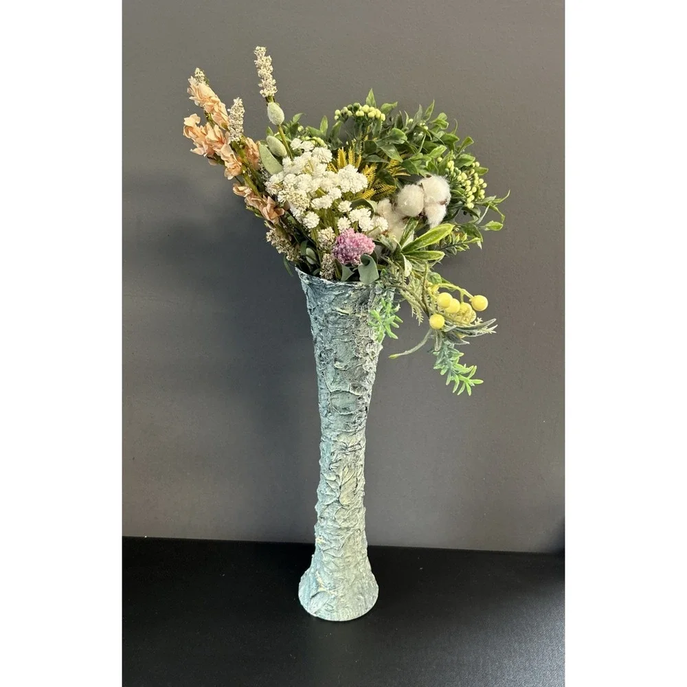 Upcycled Tall Vase Grunge Moody‎ Textured Painted White Waxed Resin Blend 15